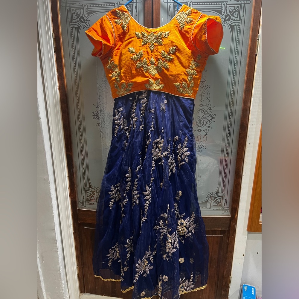 Long Soft net Indian gown with heavy head and embroidery work never worn